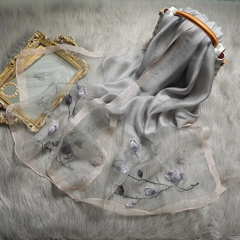 Pretty and Delicate Spring Floral Embroidered Winter Wrap Scarves