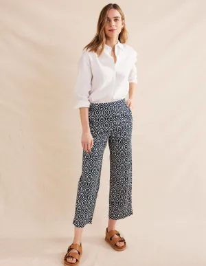 Printed Crop Trousers-French Navy, Geo Cascade Mono