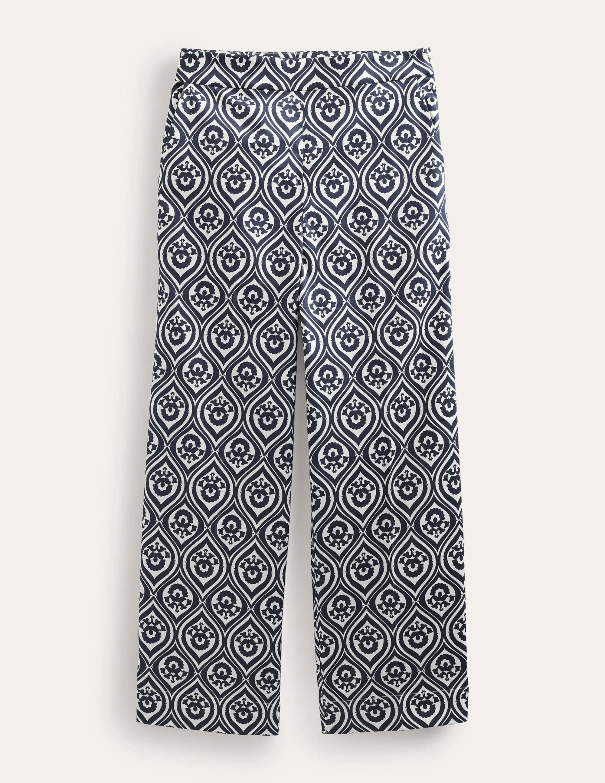 Printed Crop Trousers-French Navy, Geo Cascade Mono