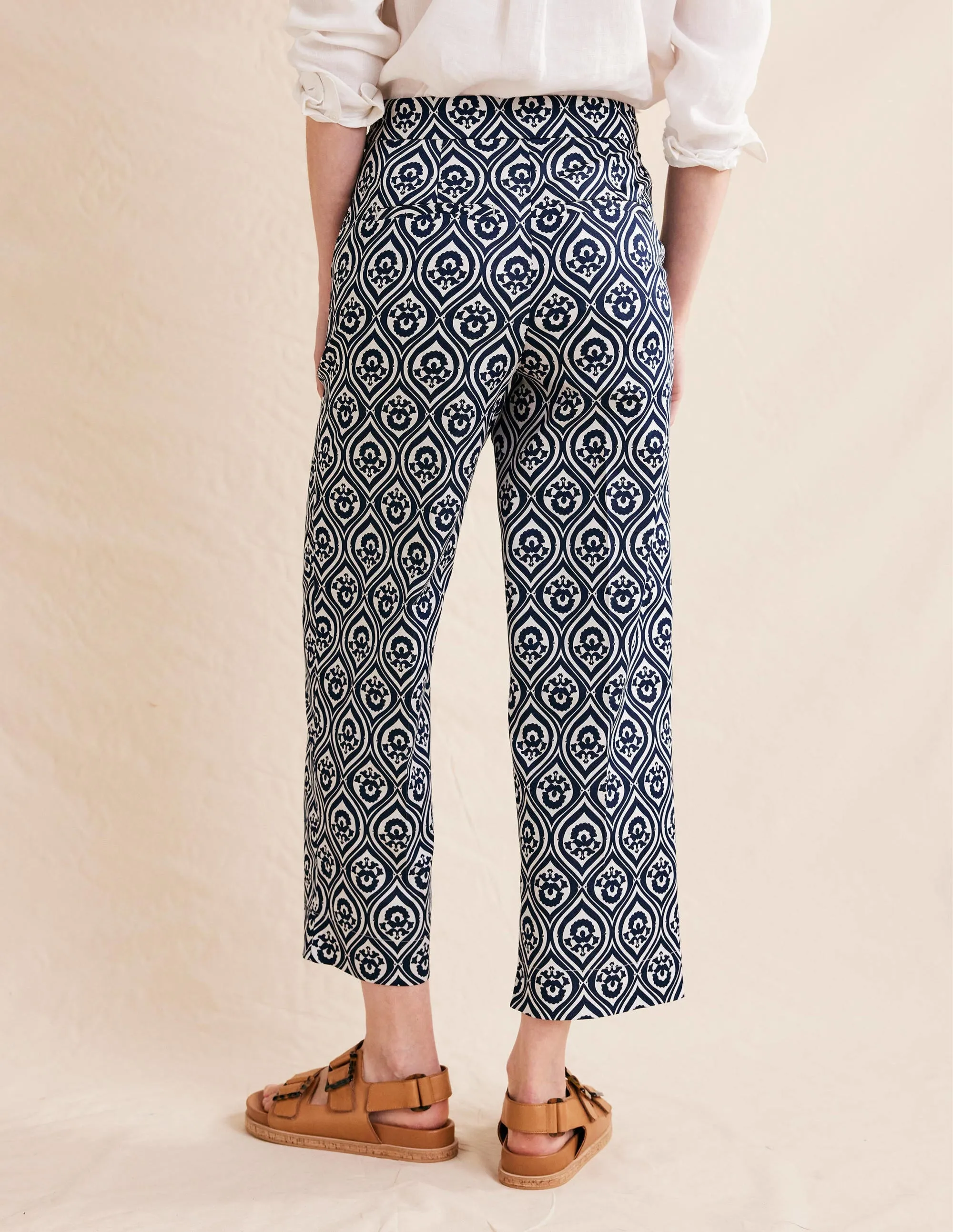 Printed Crop Trousers-French Navy, Geo Cascade Mono