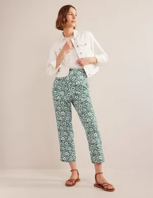 Pull-on Linen Trousers-Green, Enchanting Bloom