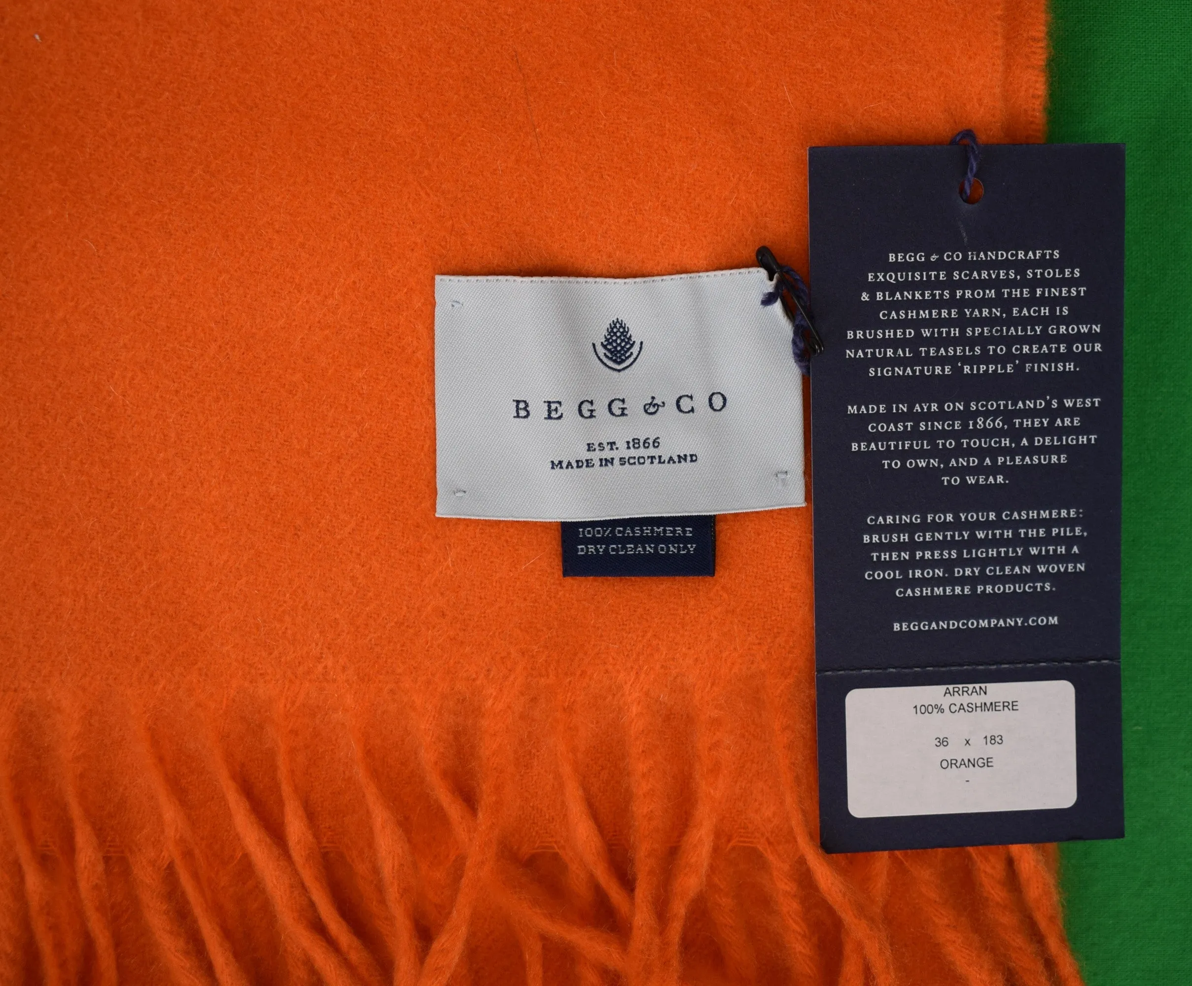 "Begg & Co Scottish Cashmere Arran Oversized Hermes Orange Scarf" (NWT) (SOLD)