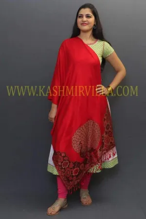 Ravishing Red Colour Soft Textured Wrap With Peacock Printing On Border Gains The Whole Attention.