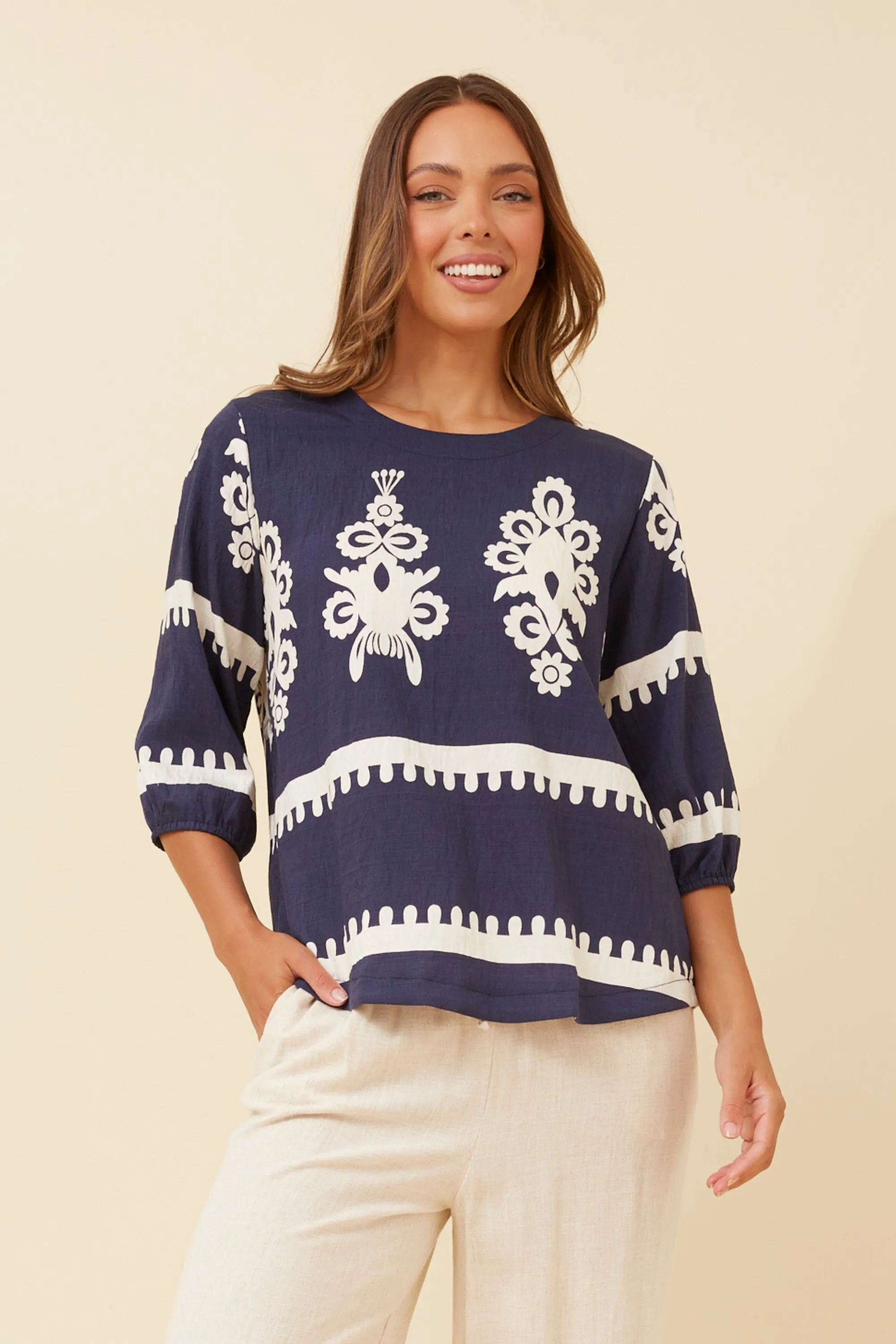 SHAE BORDER PRINT TOP