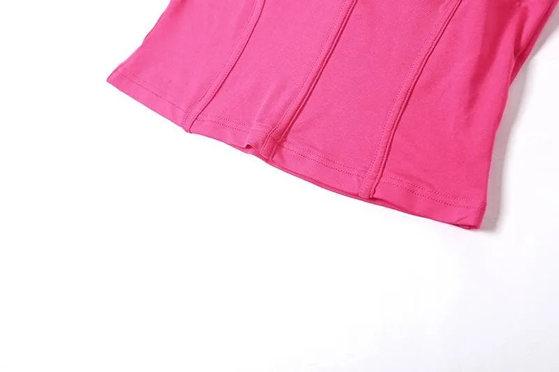 Short sleeve crewneck ruched hollow out corset cut out top