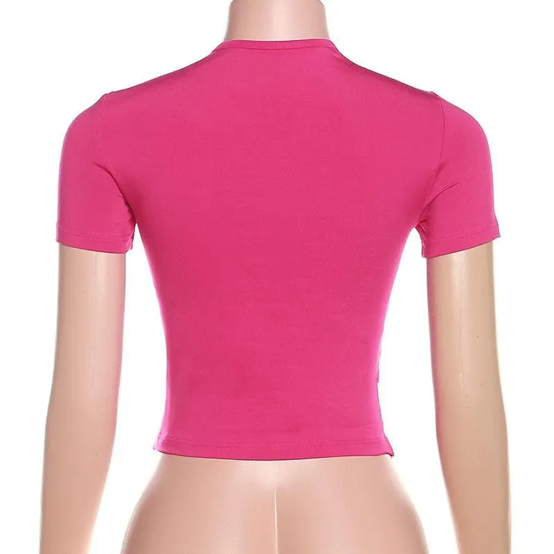 Short sleeve crewneck ruched hollow out corset cut out top