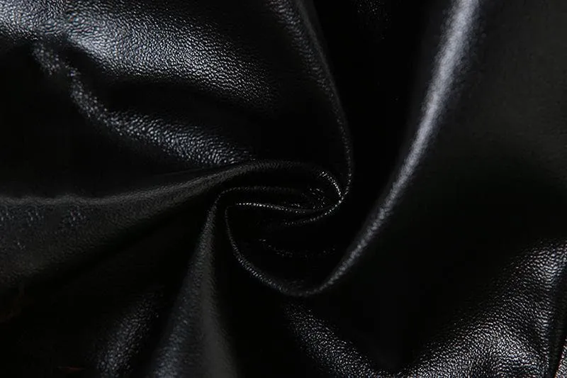 Solid PU leather zip-up v neck backless bustier tube crop top