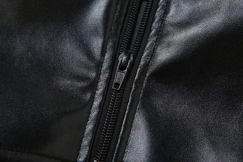 Solid PU leather zip-up v neck backless bustier tube crop top