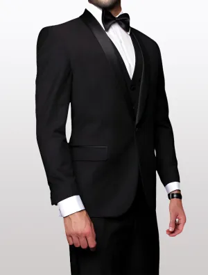 Statement Men's Black with Black Lapel Vested 100% Wool Tuxedo
