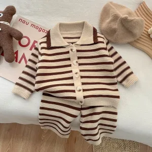 Stripey Cardigan and Straight Leg Trousers Matching Set for Girls