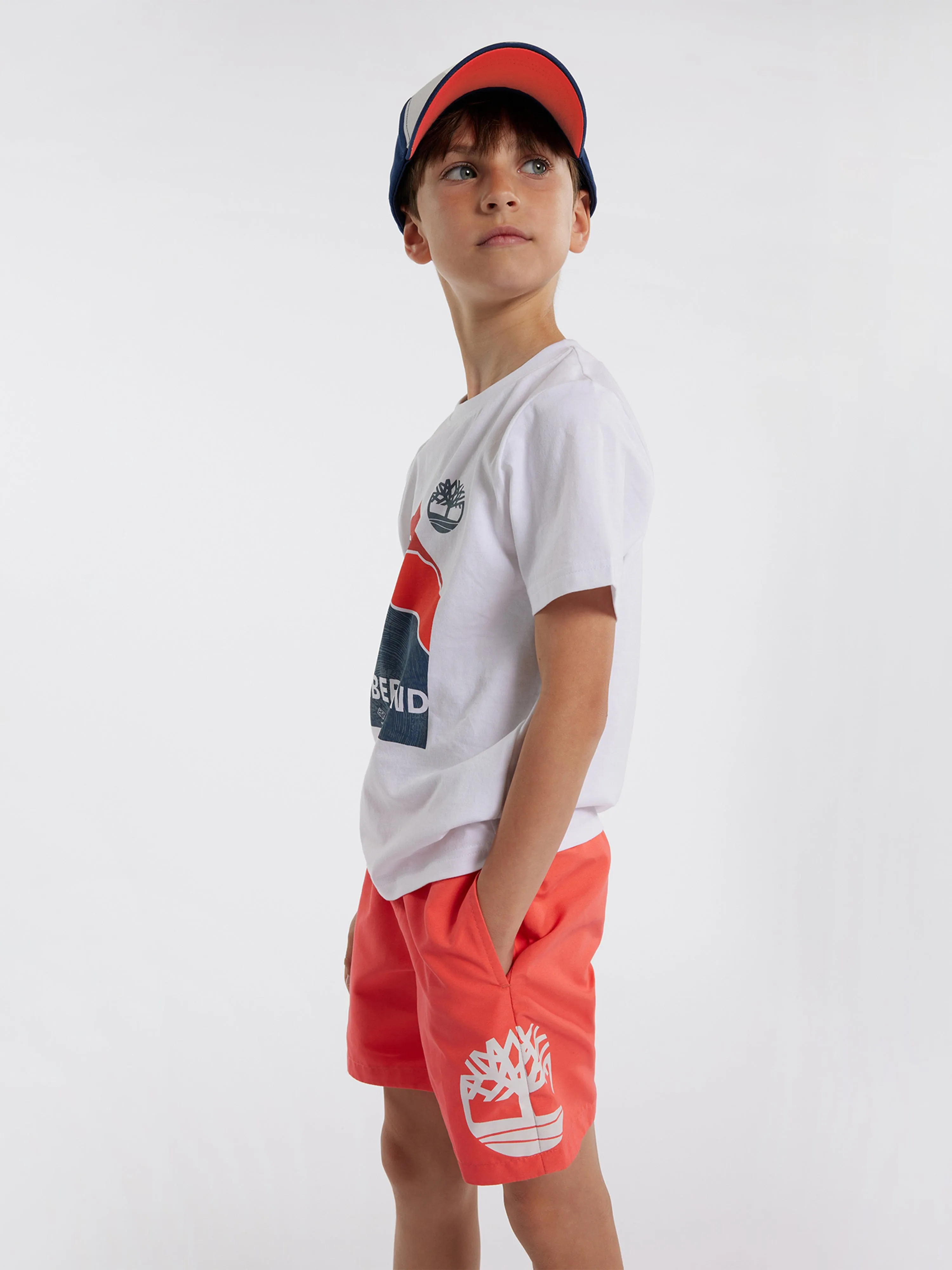 Timberland Boys Logo Swim Shorts in Orange