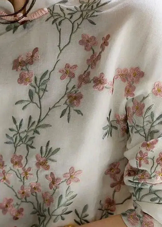 Unique Beige Printing Linen Blouses Spring