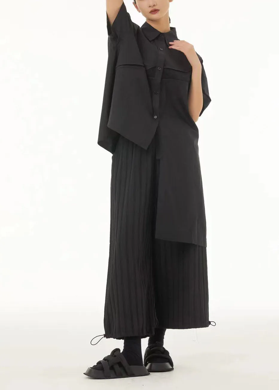 Unique Black Low High Design Cotton Blouses Summer TS1043