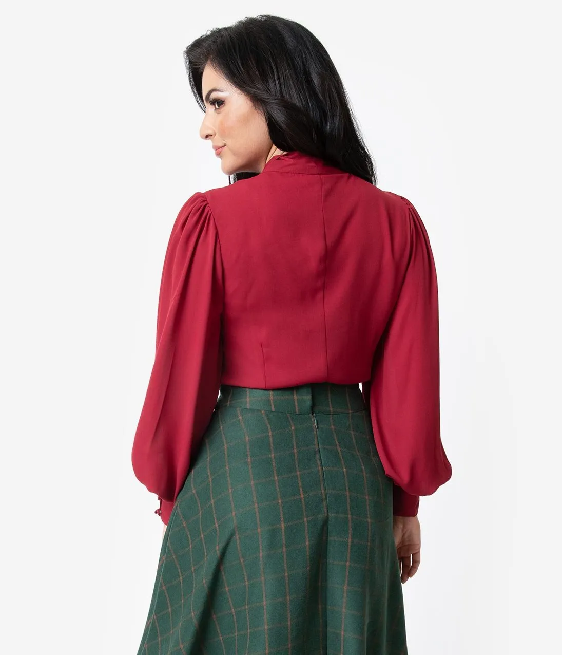 Unique Vintage Burgundy Crepe Neck Tie Gwen Blouse