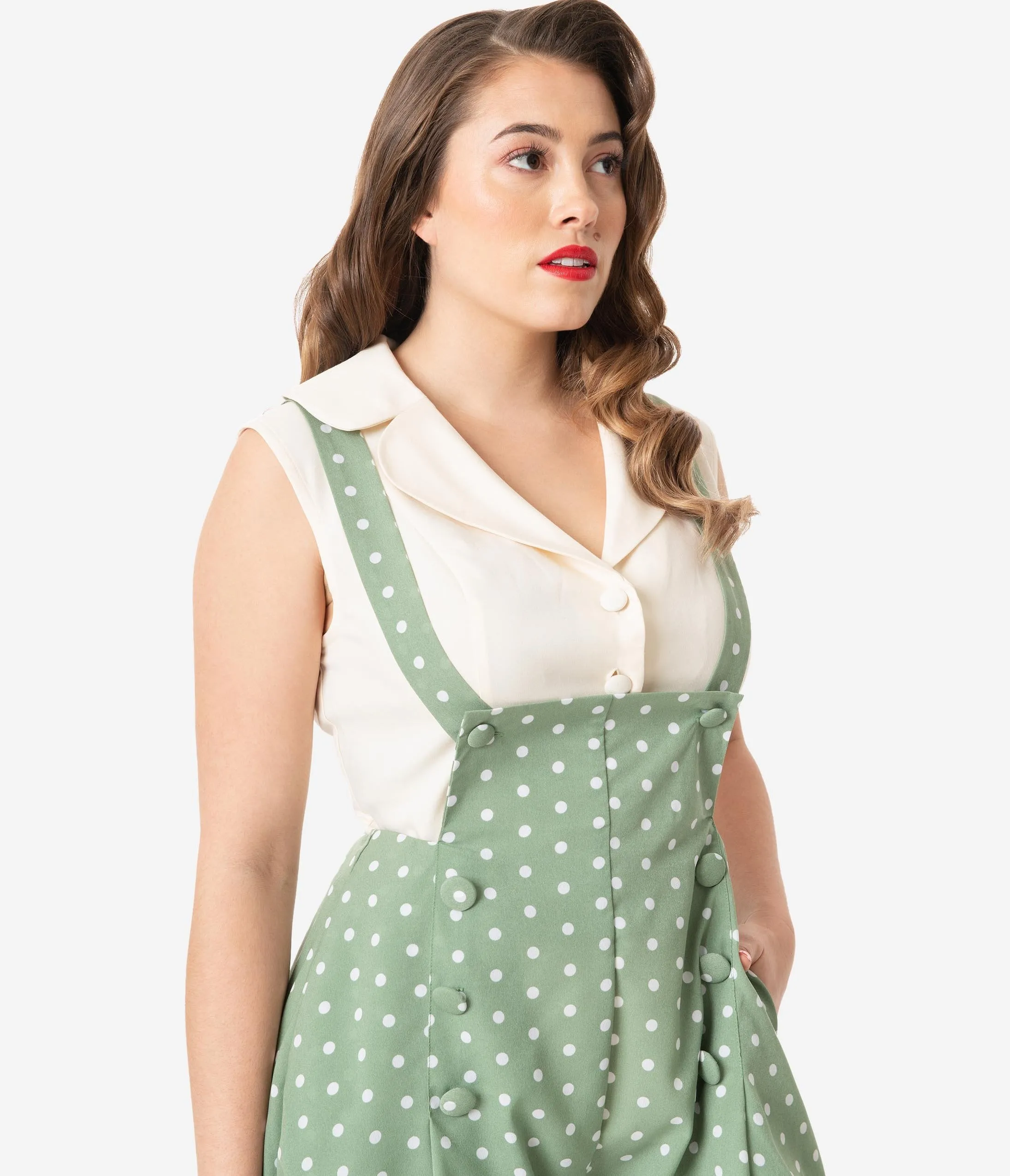 Unique Vintage Cream Sleeveless Button Up Polly Blouse