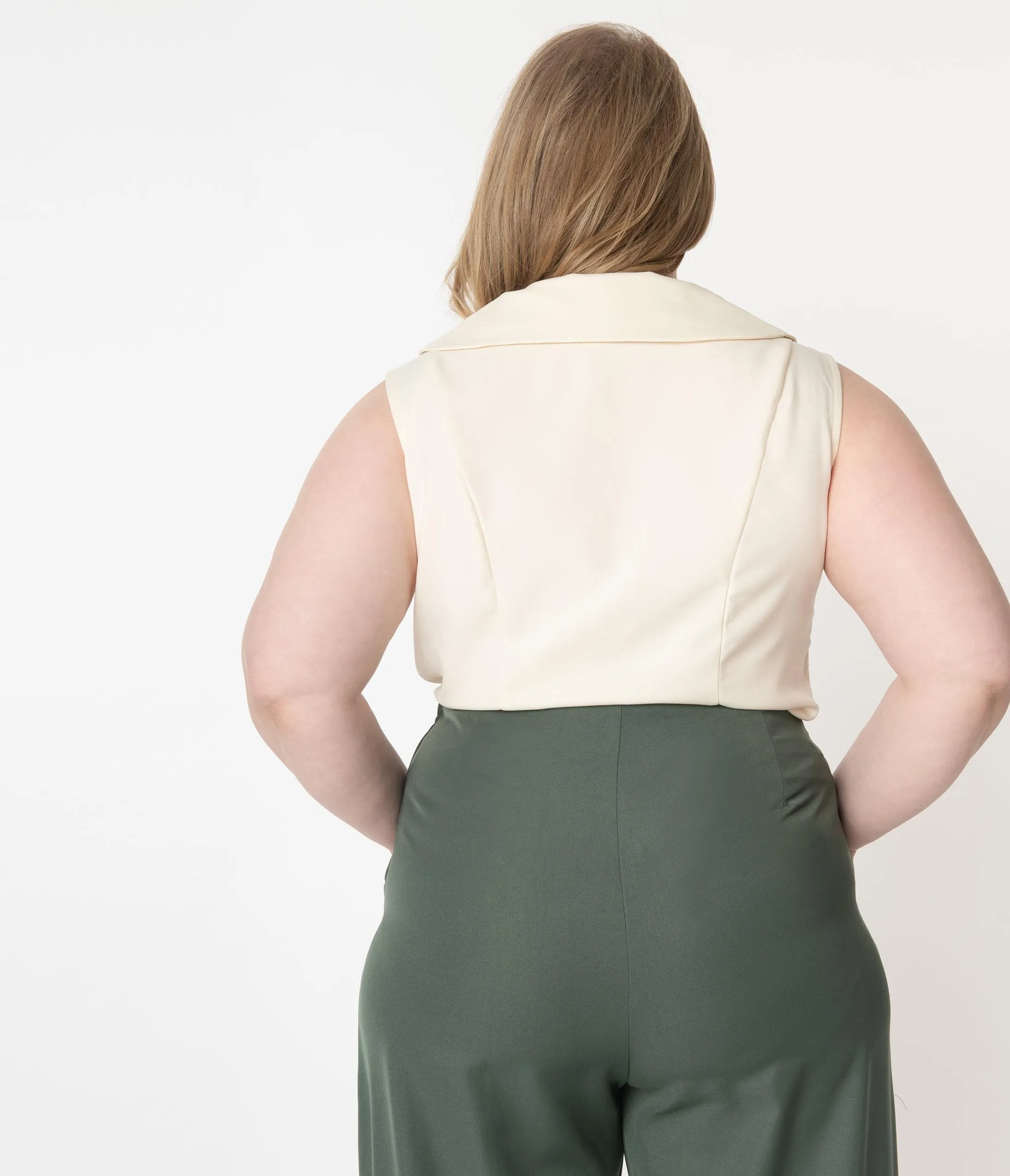 Unique Vintage Plus Size Cream Sleeveless Button Up Polly Blouse