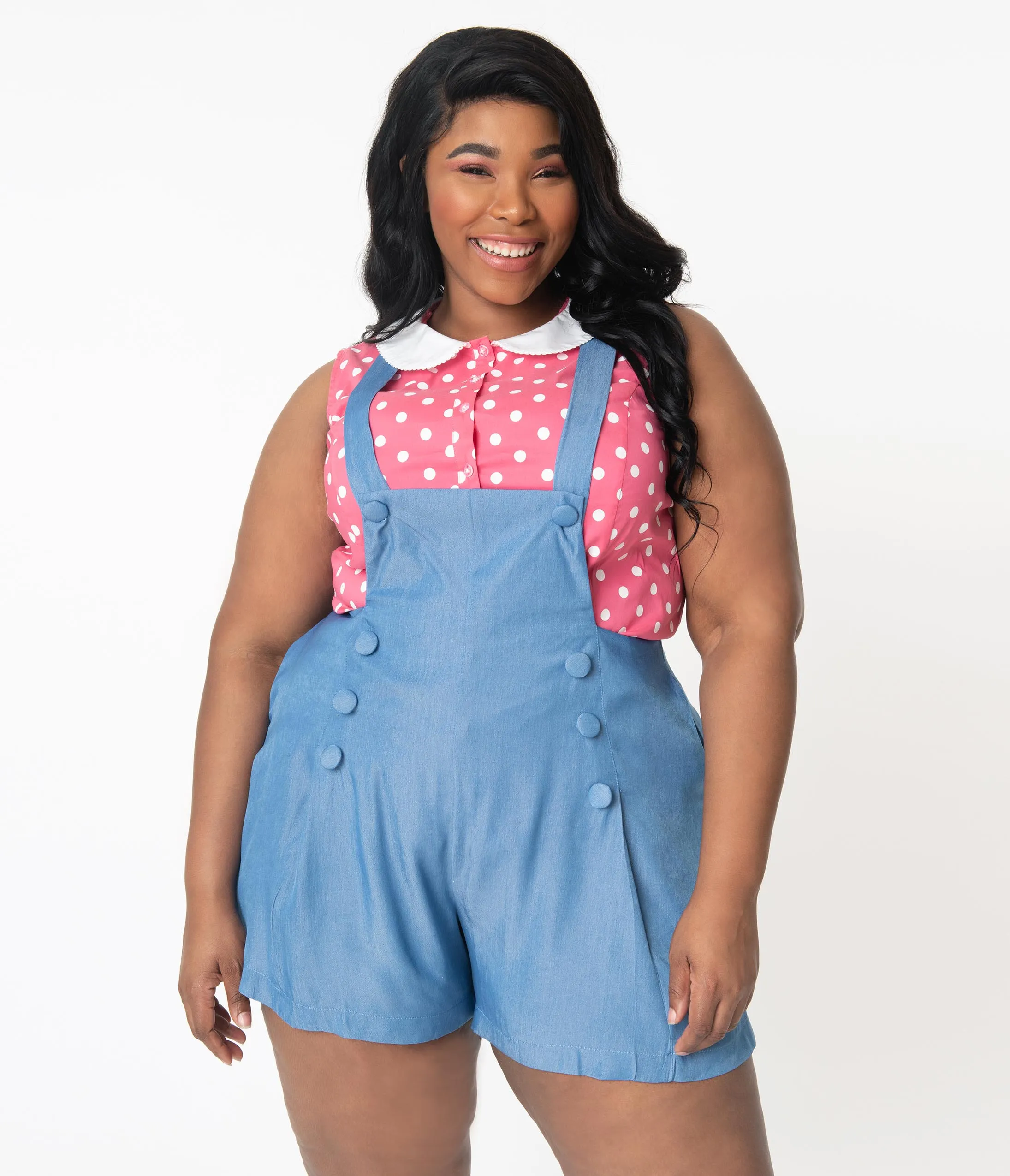 Unique Vintage Plus Size Watermelon & White Polka Dot Tuscadero Top