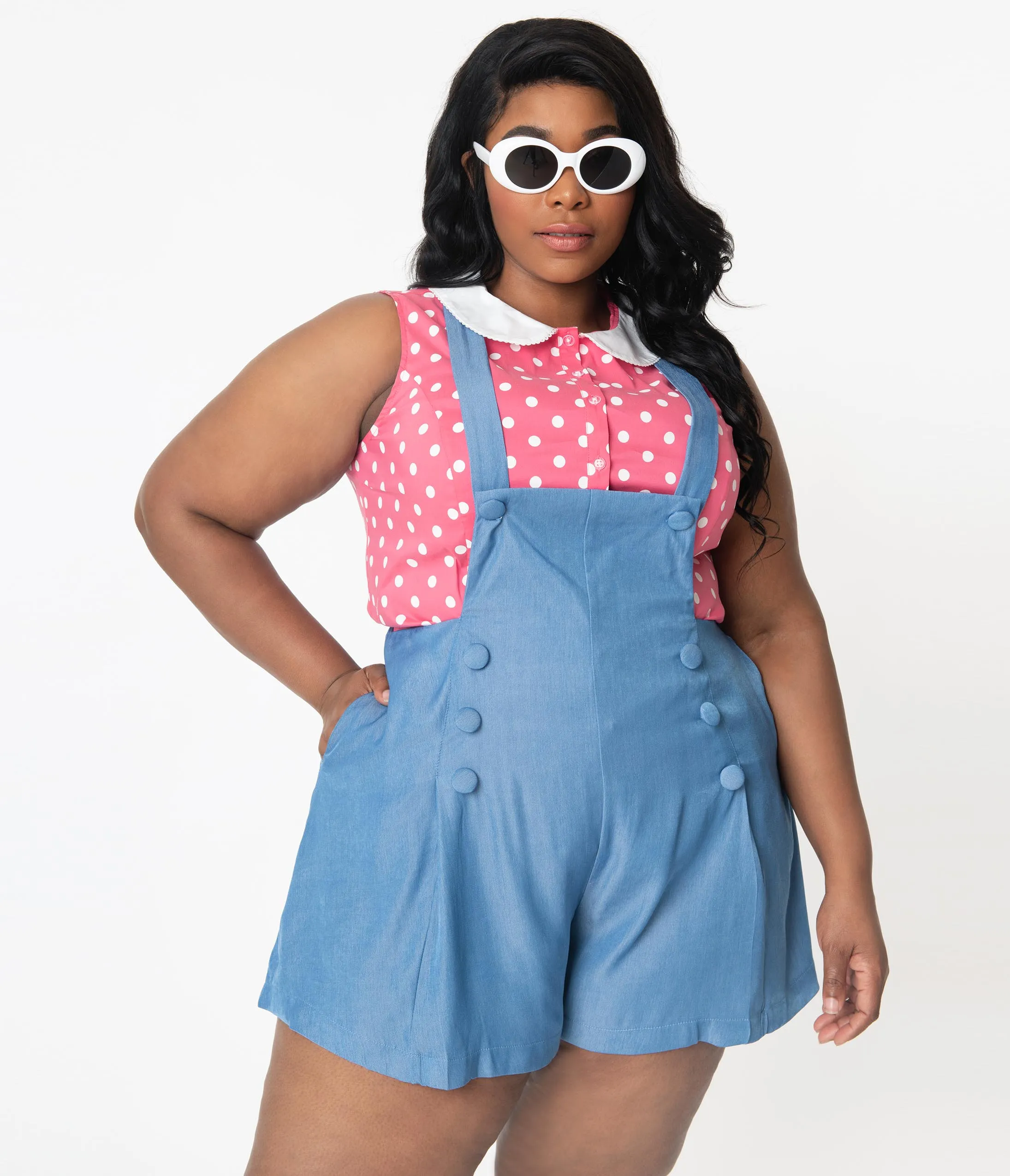 Unique Vintage Plus Size Watermelon & White Polka Dot Tuscadero Top