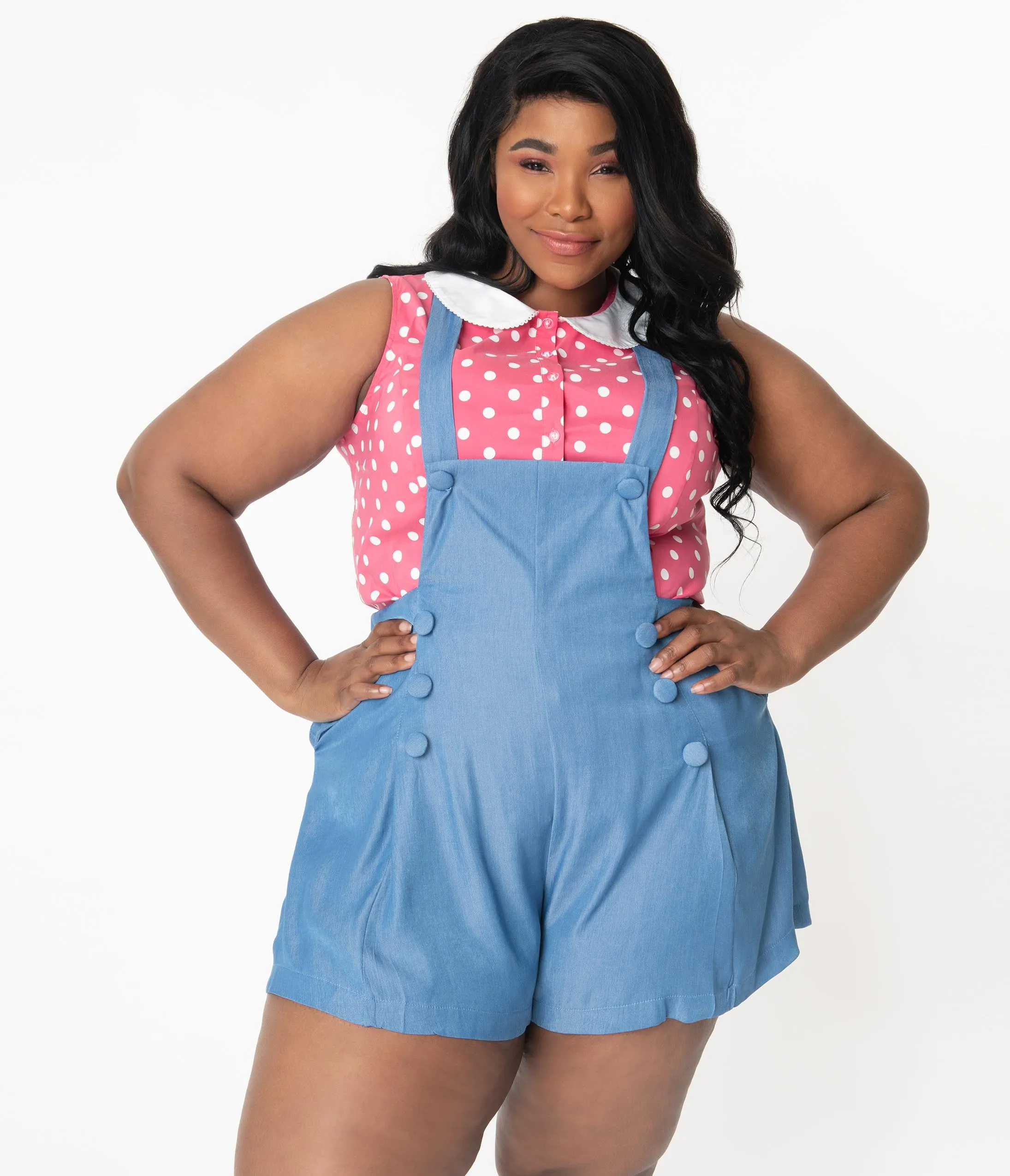 Unique Vintage Plus Size Watermelon & White Polka Dot Tuscadero Top
