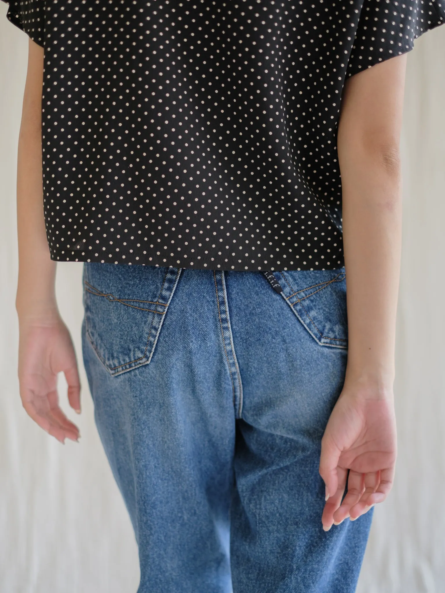 Vintage Black Polka Dot Round Neck Blouse