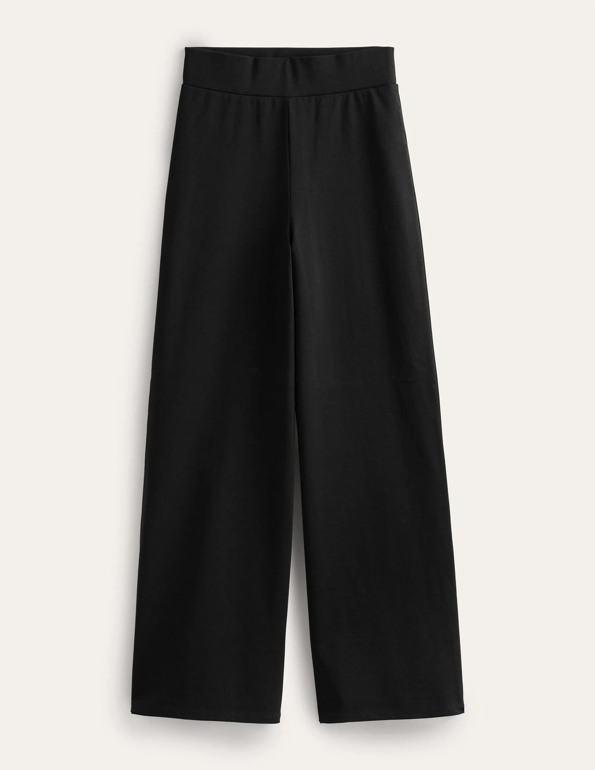 Wide Leg Jersey Trousers-Black