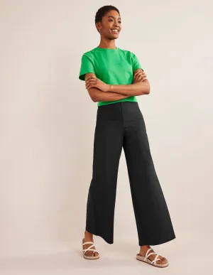Wide Leg Jersey Trousers-Black