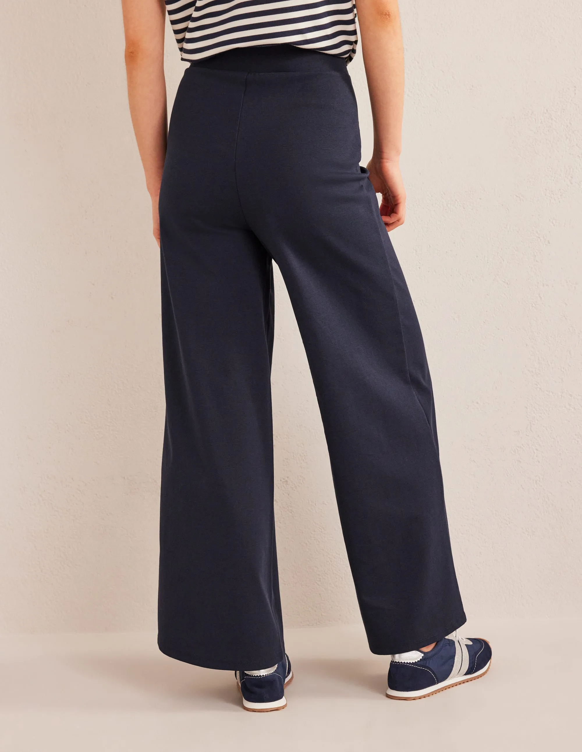 Wide Leg Jersey Trousers-Navy