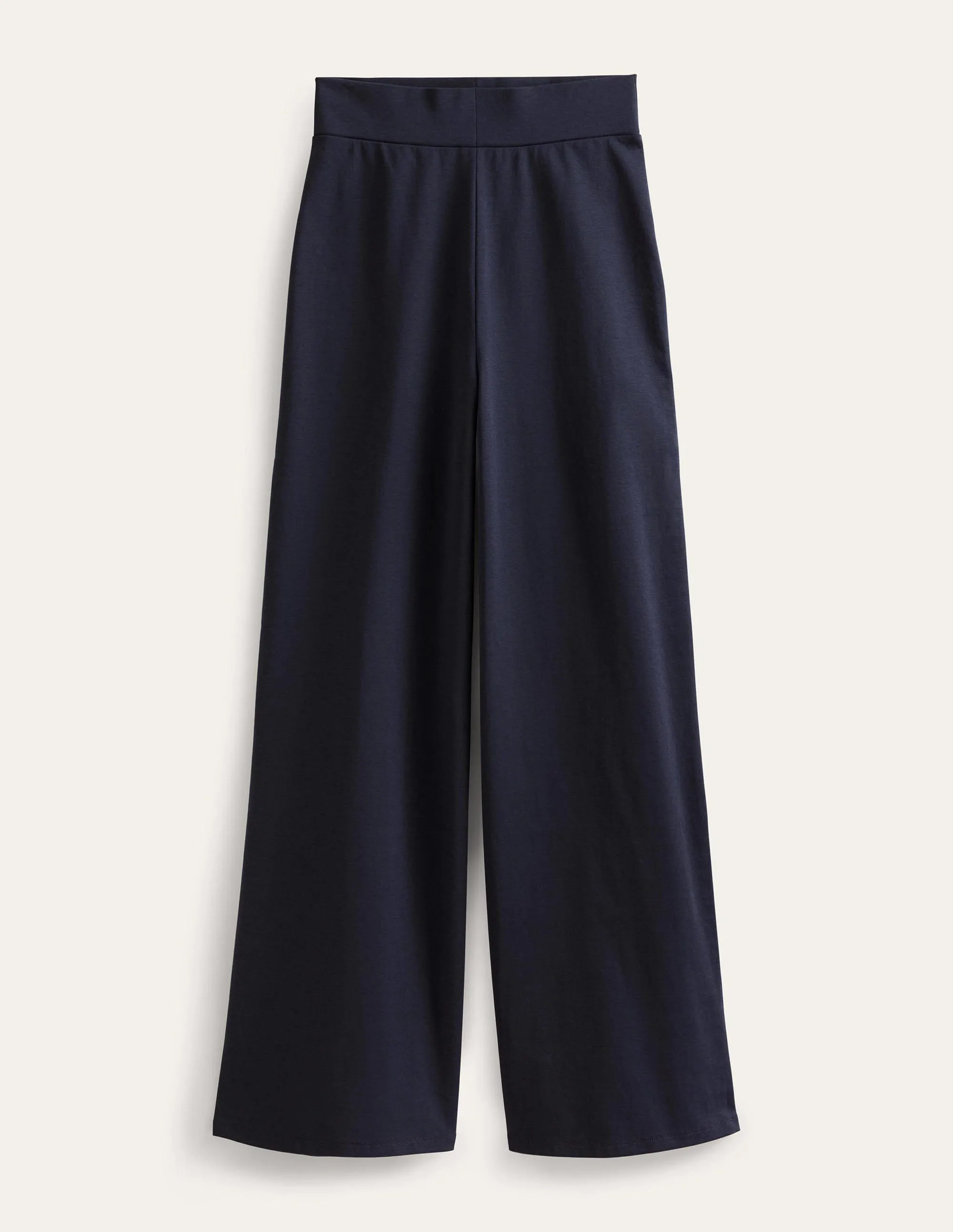 Wide Leg Jersey Trousers-Navy