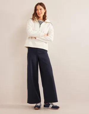 Wide Leg Jersey Trousers-Navy