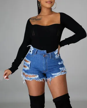 Women’s Ripped Frayed Denim Shorts