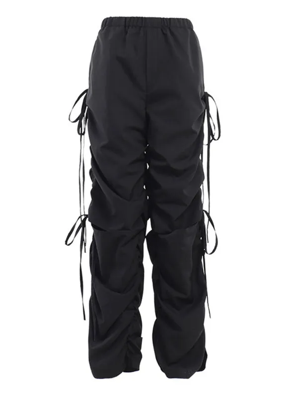 Women's Solid Color Wide Leg Drawstring Cargo Pants