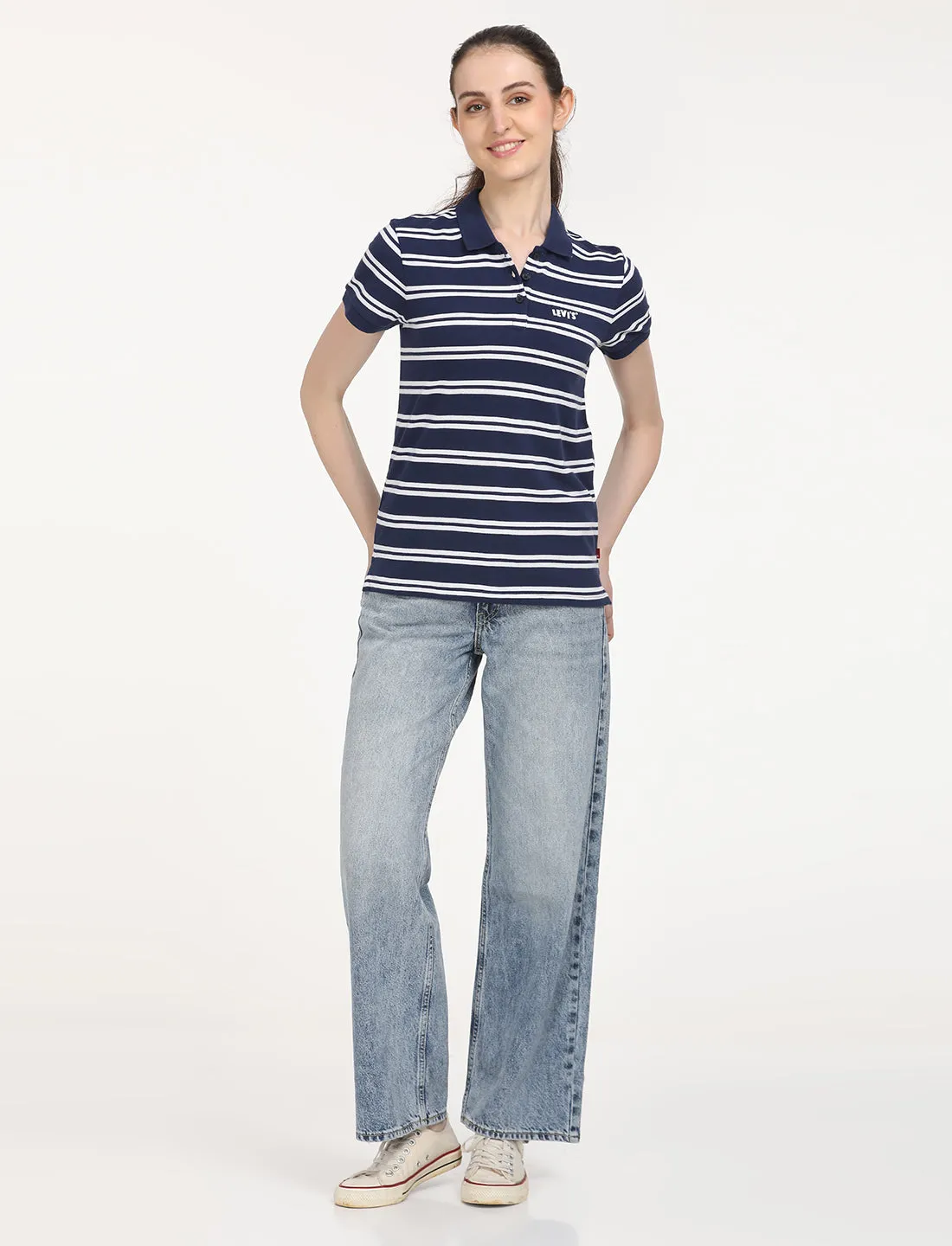 Women's Striped Print Polo T-Shirt